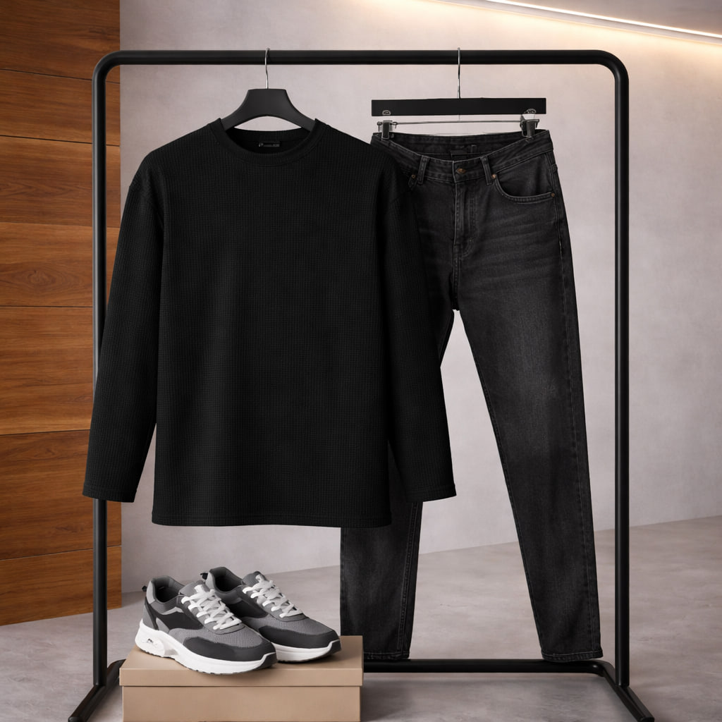 بلوز مردانه آستین بلند مشکی مدل Atra